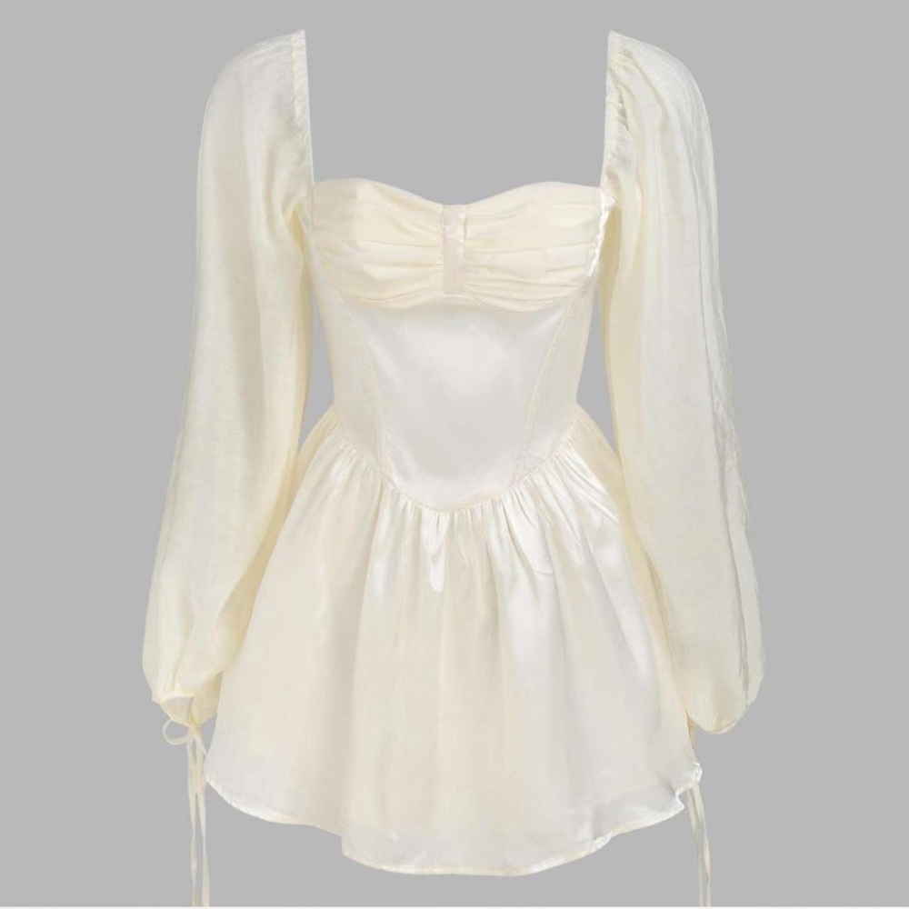 Elegant Cream Puff Sleeve Dress